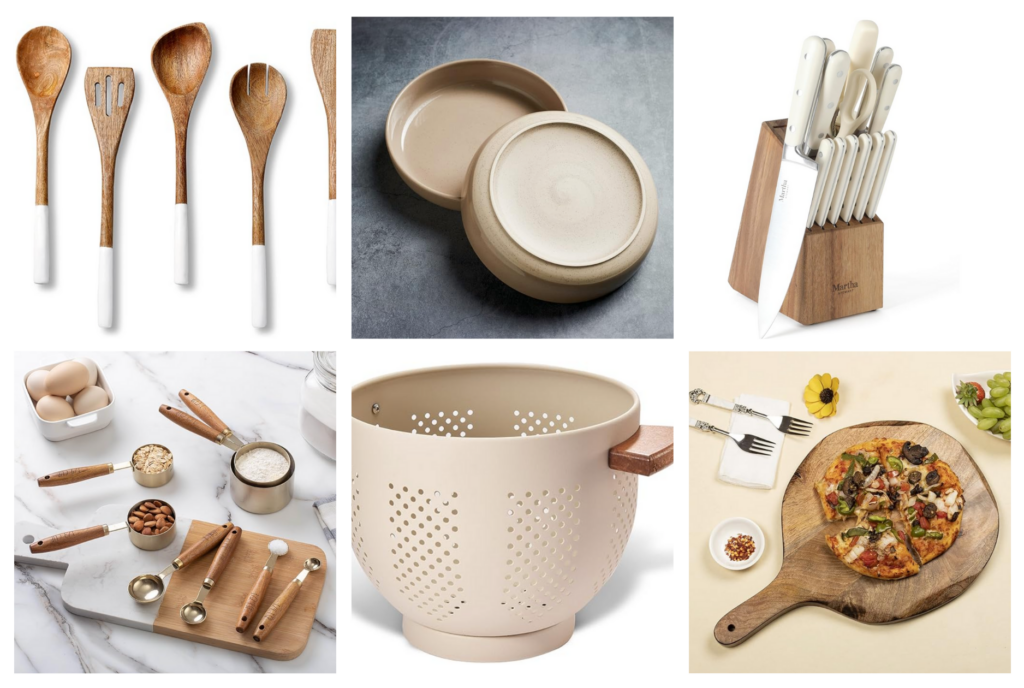 Collage of Aesthetic, beige and white Kitchen items found on Amazon