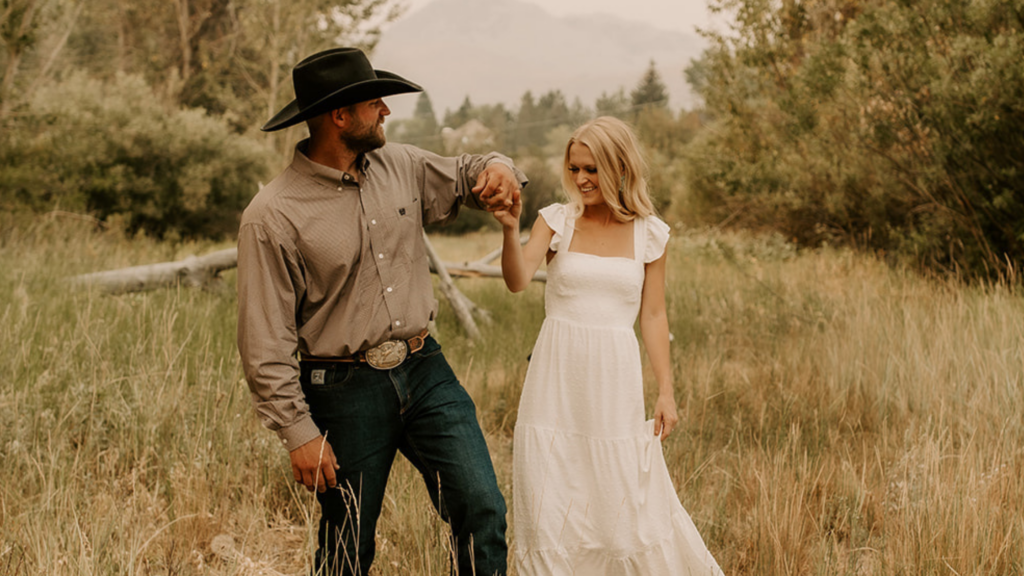 owning a business with your spouse, white dress, western couple