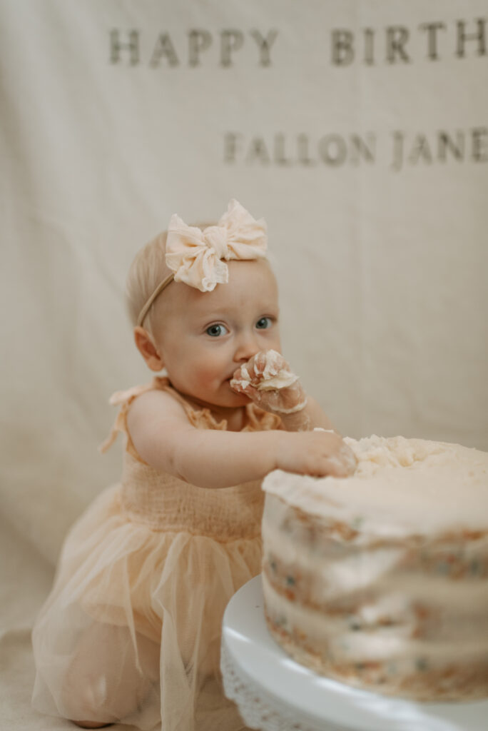 first birthday cake smash indoor photoshoot