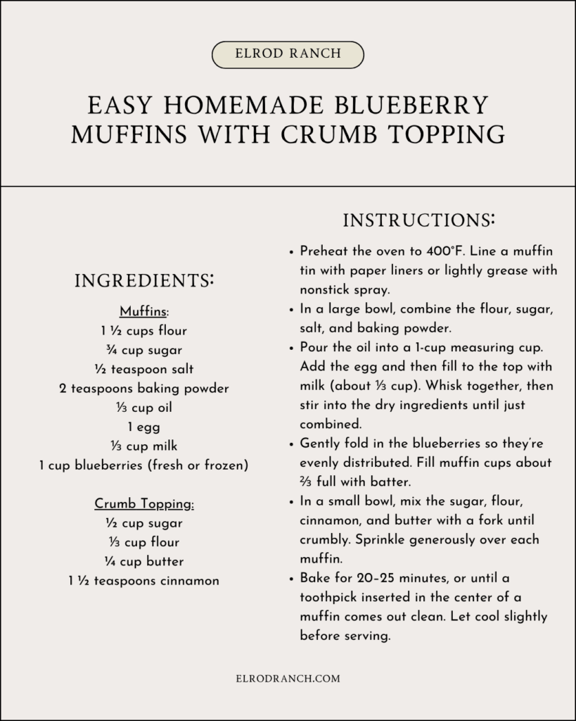 blueberry muffins recipe card printable