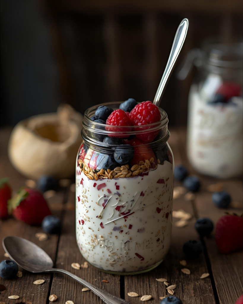 Mason jar with overnight oats