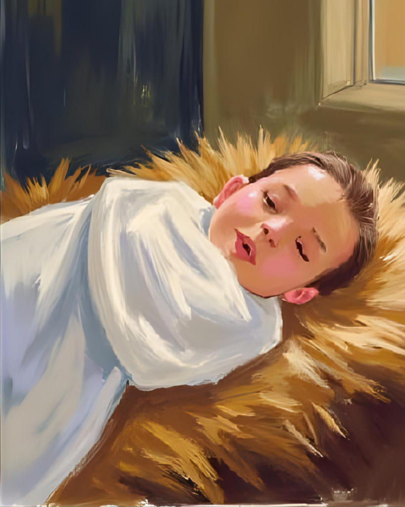 Painting of Baby Jesus Laying in the Manger