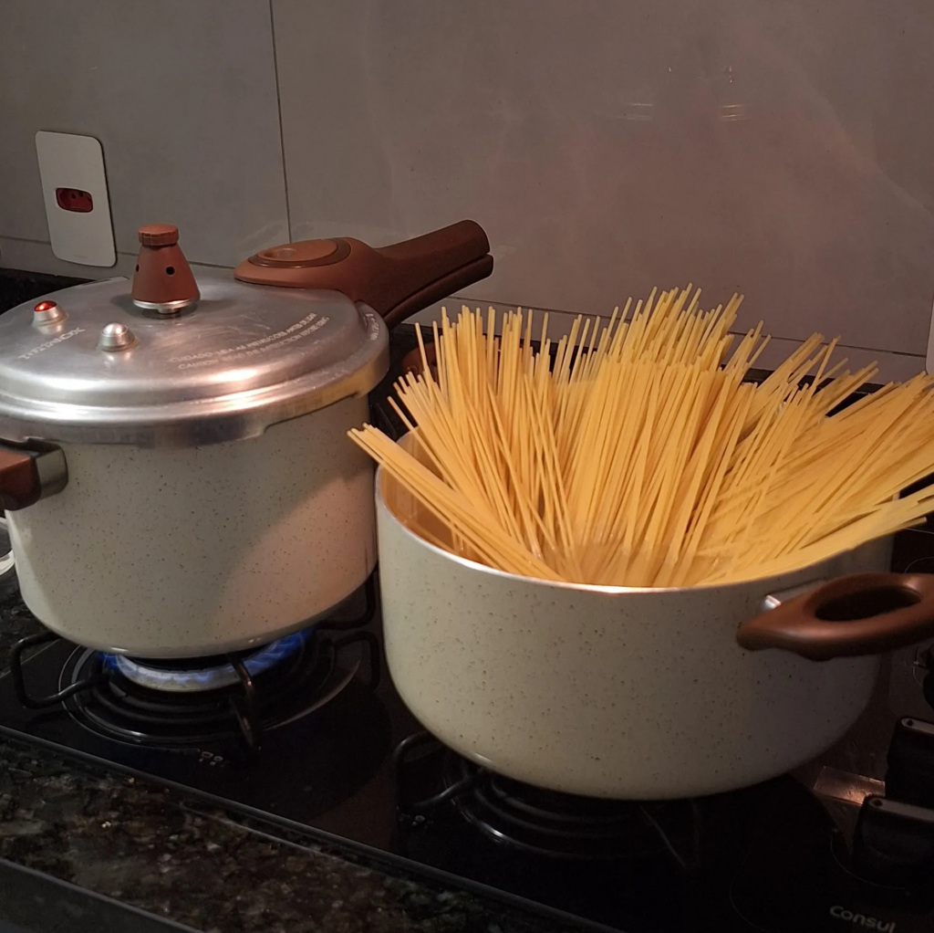 raw pasta in a pot waiting to be cooked