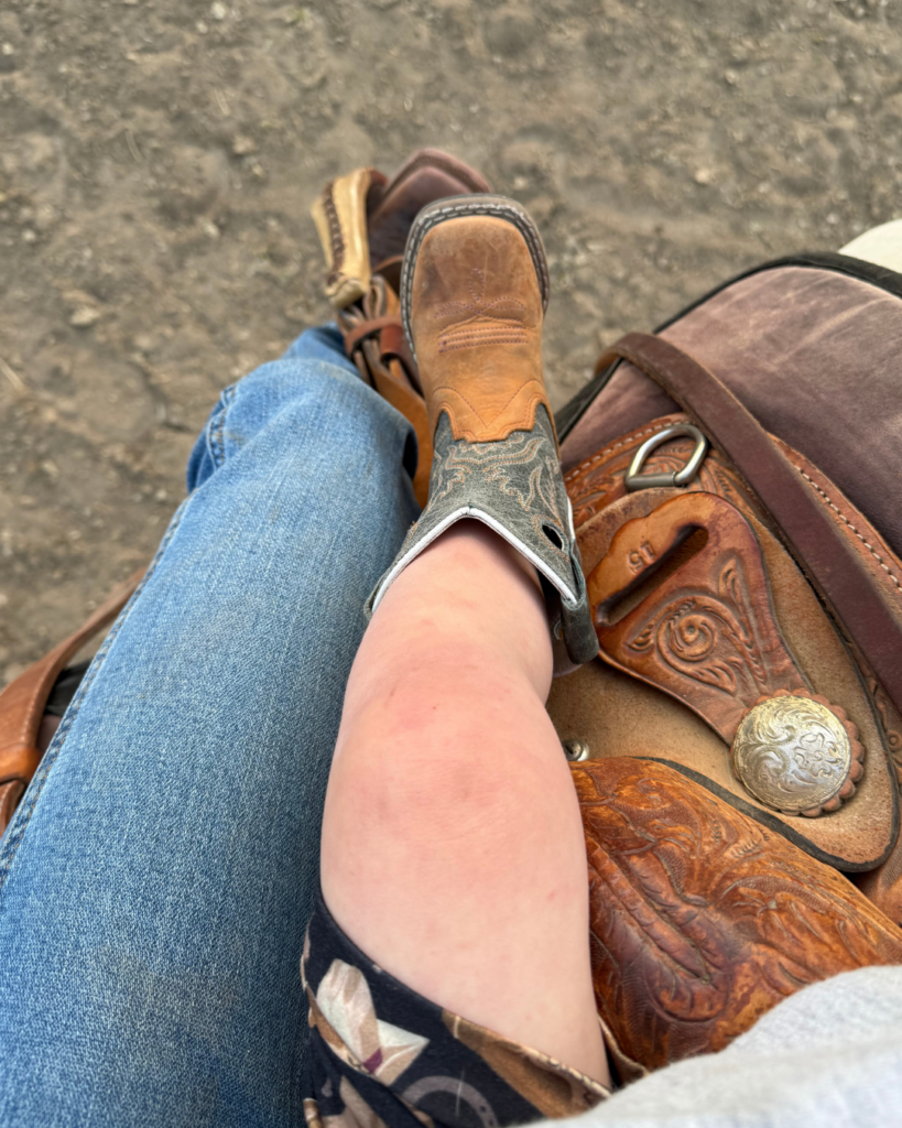 toddler boy cowboy boot riding a horse