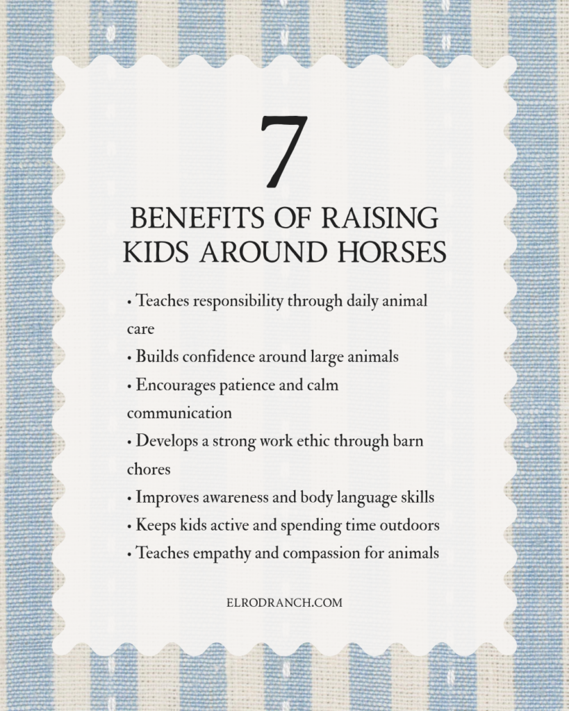7 benefits of raising kids around horses graphic